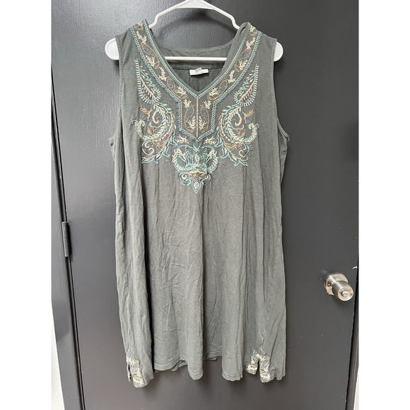 J. Jill Dresses & Skirts - J.Jill Womens Sleeveless Embroidered Mini Dress Green Size XL Casual Boho Beach